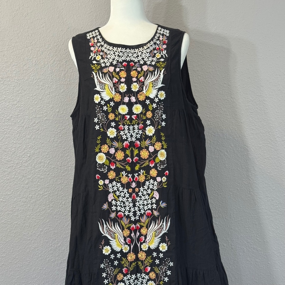 Samant Chauhan Anthropologie Size 20W Black Embroidered Tiered Maxi Dress - Picture 11 of 13